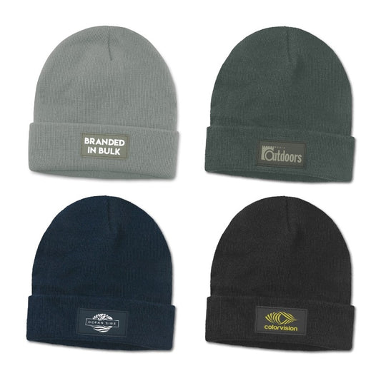Vegan Leather Patch Promo Beanies
